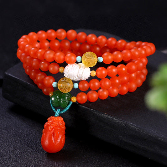 Wealth and Blessings Southern Red Agate 108 Mala Necklace