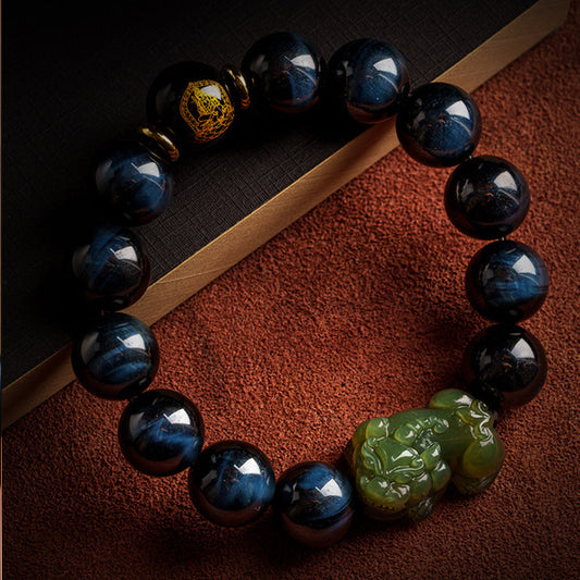 Wealth Protection Blue Tiger Eye Brave Bracelet Details